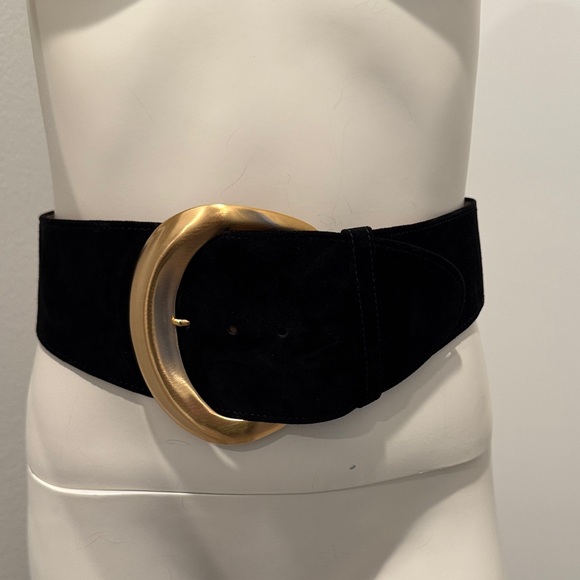 Donna Karan Accessories - Vintage Donna Karan wide black suede belt with a large gold-tone buckle